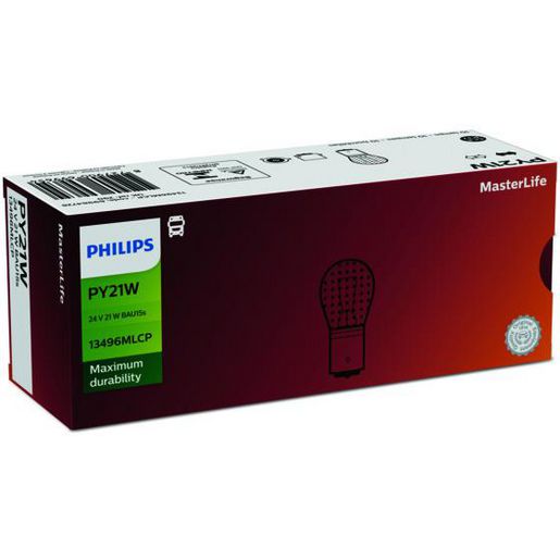 Philips Bayonet Globe 24V 21W Long Life Amber 13496ML