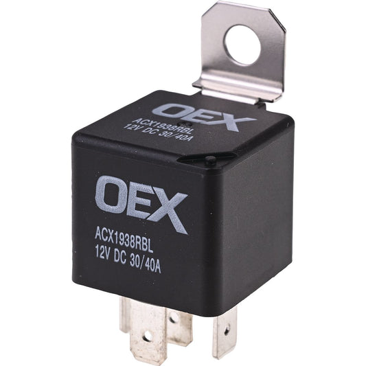 OEX Mini Relay 12V 5 Pin Change Over 30/40A (30 & 86 Terminals Are Reversed) Resistor Protected, Sealed ACX1938RBL