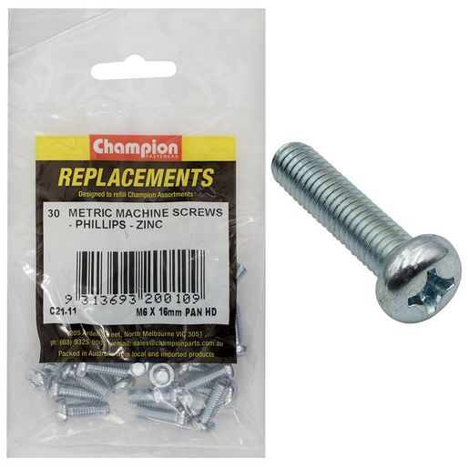 Champion Screw Self Tapp Panhead Phillips M6 x 16mm 30Pk C21-11