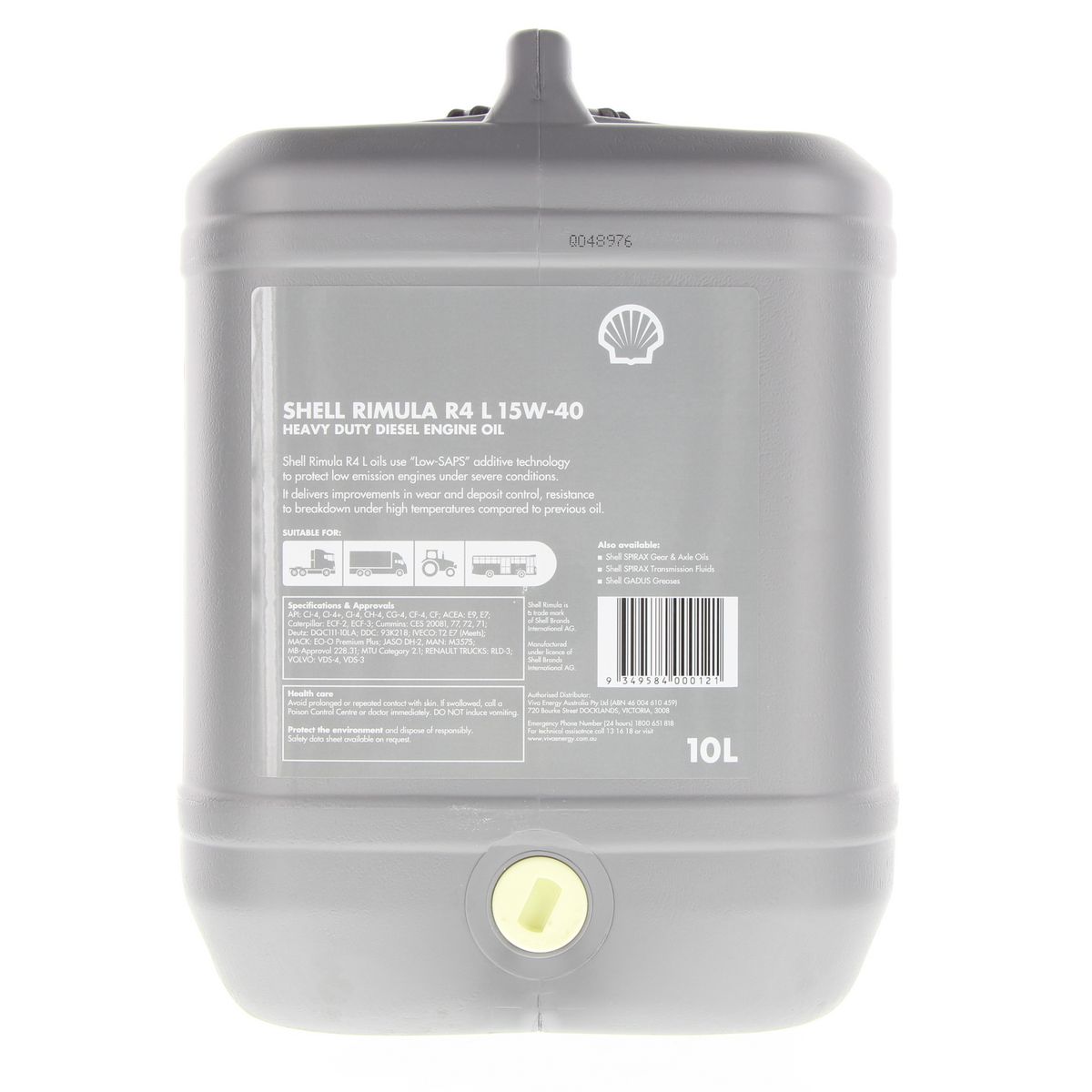 Shell Lubricants Rimula R4 L 15W-40 Engine Oil 10L 300012670