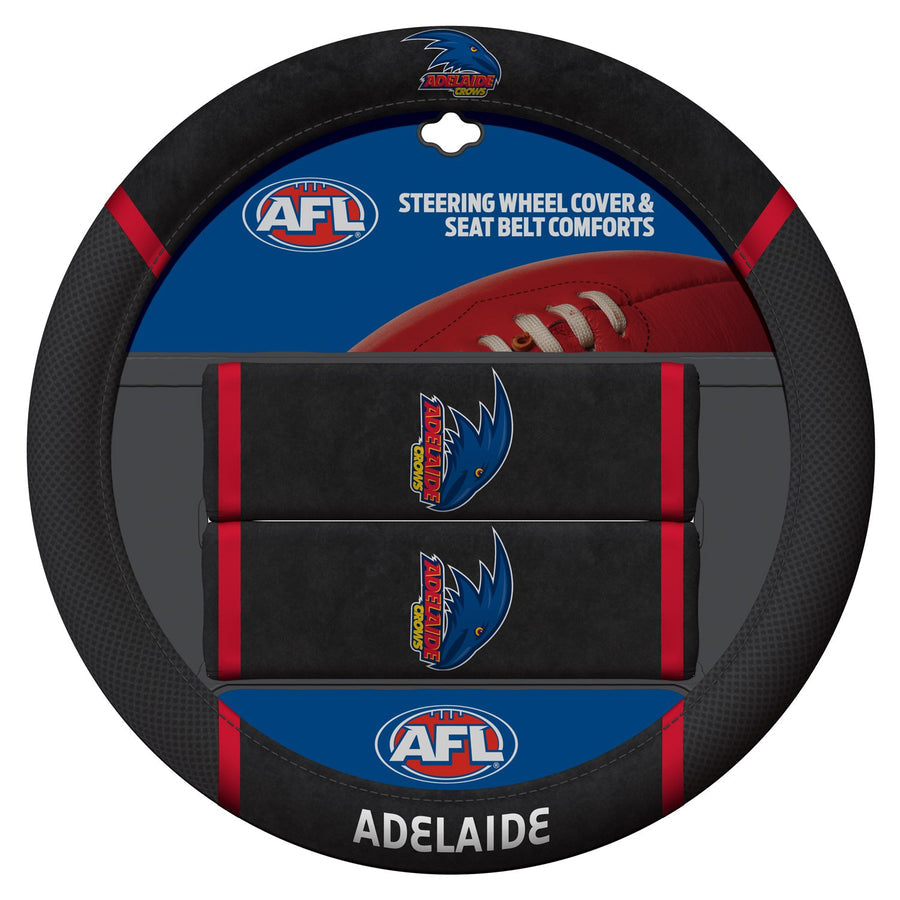 AFL Steering Wheel Cover/Seat Belt Cover Set - Adelaide Crows ACAFLCROACC