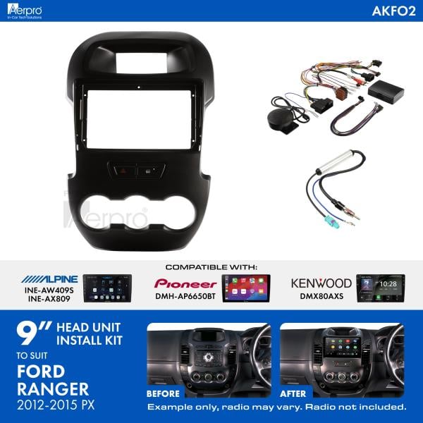 Aerpro 9 Inch Install Kit To Suit Ford Ranger 2012-2015 [Compatible With Pioneer, Kenwood & Alpine 9 Inch Head Units] AKFO2