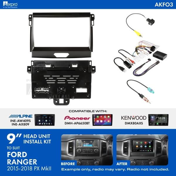 Aerpro 9 Inch Install Kit To Suit Ford Ranger 2015-2018 [Compatible With Pioneer, Kenwood & Alpine 9 Inch Head Units] AKFO3