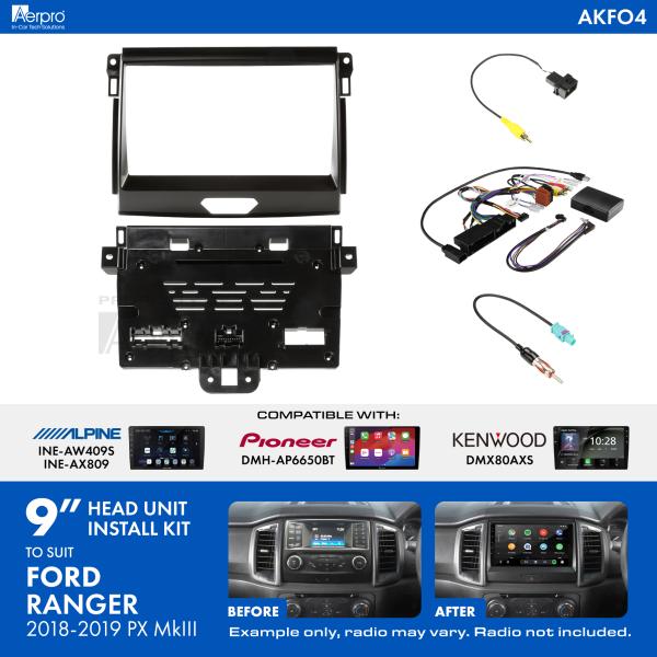 Aerpro 9 Inch Install Kit To Suit Ford Ranger 2018-2019 [Compatible With Pioneer, Kenwood & Alpine 9 Inch Head Units] AKFO4