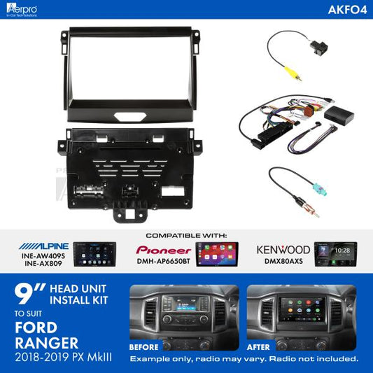Aerpro 9 Inch Install Kit To Suit Ford Ranger 2018-2019 [Compatible With Pioneer, Kenwood & Alpine 9 Inch Head Units] AKFO4