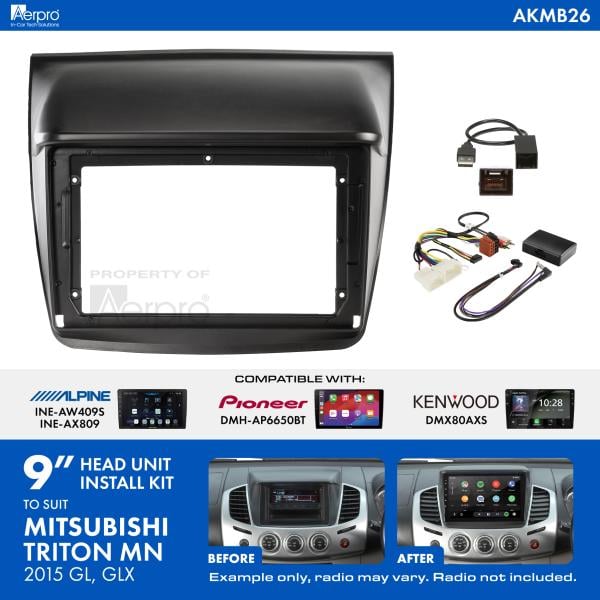 Aerpro 9 Inch Install Kit To Suit Mitsubishi Triton & Challenger [Compatible With Pioneer, Kenwood & Alpine 9 Inch Head Units] AKMB26