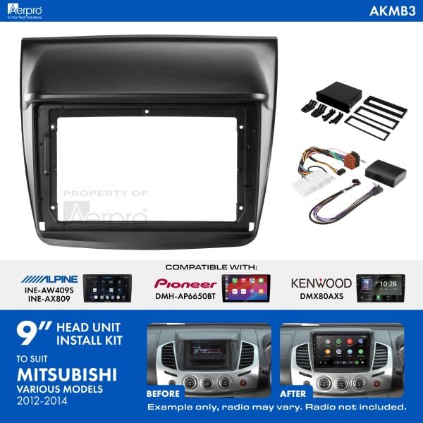 Aerpro 9 Inch Install Kit To Suit Mitsubishi Triton & Challenger 2012-2014 [Compatible With Pioneer, Kenwood & Alpine 9 Inch Head Units] AKMB3