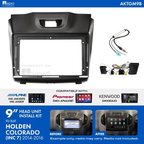 Aerpro 9 Inch Install Kit To Suit Holden Colorado 2014-2016 [Compatible With Pioneer, Kenwood & Alpine 9 Inch Head Units] AKTGM9B