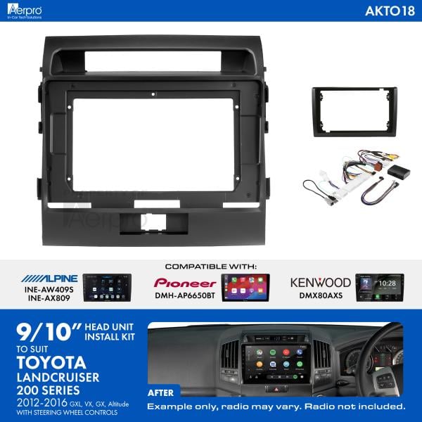 Aerpro 9 Inch Install Kit To Suit Toyota Landcruiser 200 Series [Compatible With Pioneer, Kenwood & Alpine 9 Inch Head Units] AKTO18