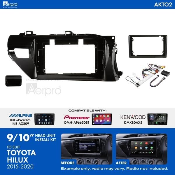 Aerpro 9/10 Inch Install Kit To Suit Toyota Hilux 2015-2020 [Compatible With Pioneer, Kenwood & Alpine 9/10 Inch Head Units] AKTO2