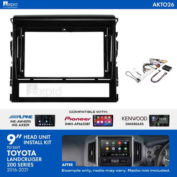 Aerpro 9 Inch Install Kit To Suit Toyota Landcruiser 200 [Compatible With Pioneer, Kenwood & Alpine 9 Inch Head Units] AKTO26
