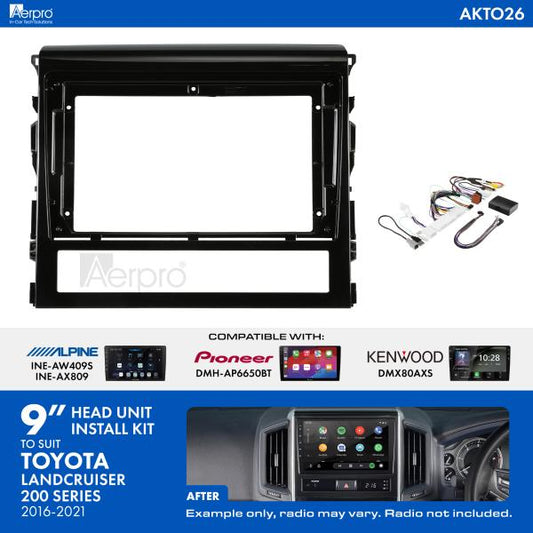 Aerpro 9 Inch Install Kit To Suit Toyota Landcruiser 200 [Compatible With Pioneer, Kenwood & Alpine 9 Inch Head Units] AKTO26