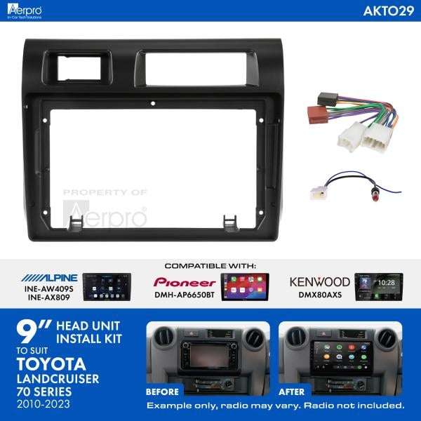 Aerpro 9 Inch Install Kit To Suit Toyota Landcruiser 70 Series 2010-2023 [Compatible With Pioneer, Kenwood & Alpine 9 Inch Head Units] AKTO29