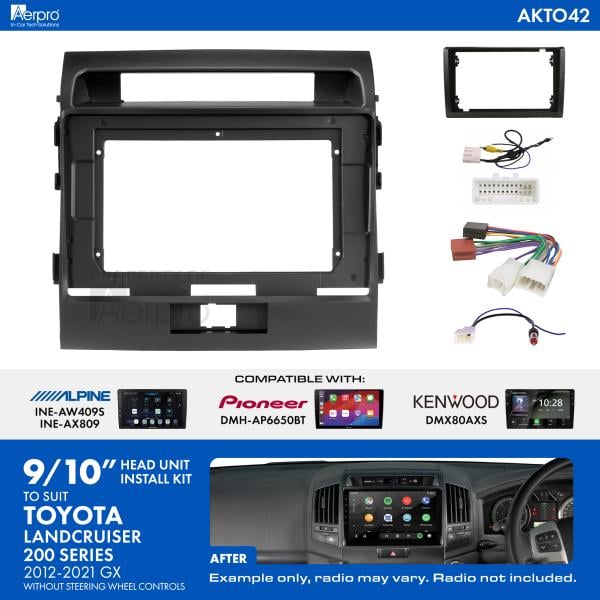 Aerpro 9/10 Inch Install Kit To Suit Toyota Landcruiser 200 Series [Compatible With Pioneer, Kenwood & Alpine 9/10 Inch Head Units] AKTO42