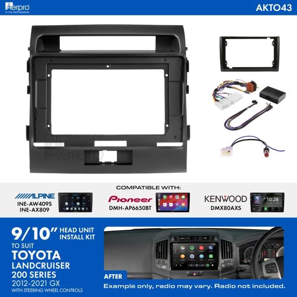 Aerpro 9/10 Inch Install Kit To Suit Model Toyota Landcruiser 200 Series (2012-2021) [Compatible With Pioneer, Kenwood & Alpine 9/10 Inch Head Units] AKTO43