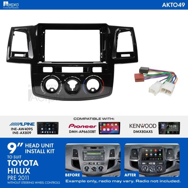 Aerpro 9 Inch Install Kit To Suit Toyota Hilux Pre 2011 [Compatible With Pioneer, Kenwood & Alpine 9 Inch Head Units] AKTO49