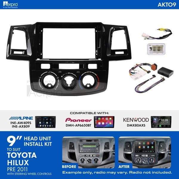 Aerpro 9 Inch Install Kit To Suit Toyota Hilux Pre 2011 [Compatible With Pioneer, Kenwood & Alpine 9 Inch Head Units] AKTO9