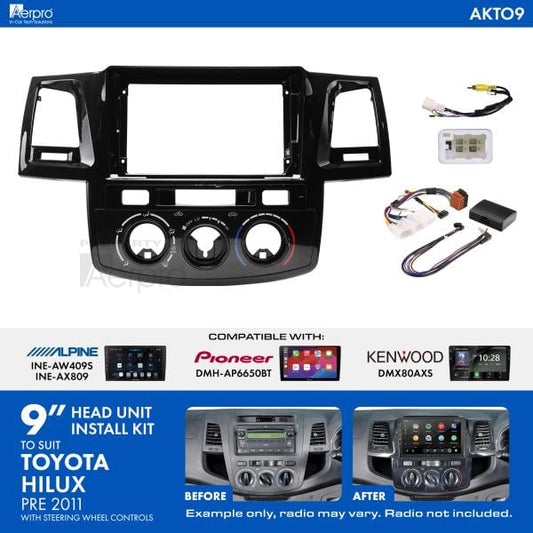 Aerpro 9 Inch Install Kit To Suit Toyota Hilux Pre 2011 [Compatible With Pioneer, Kenwood & Alpine 9 Inch Head Units] AKTO9