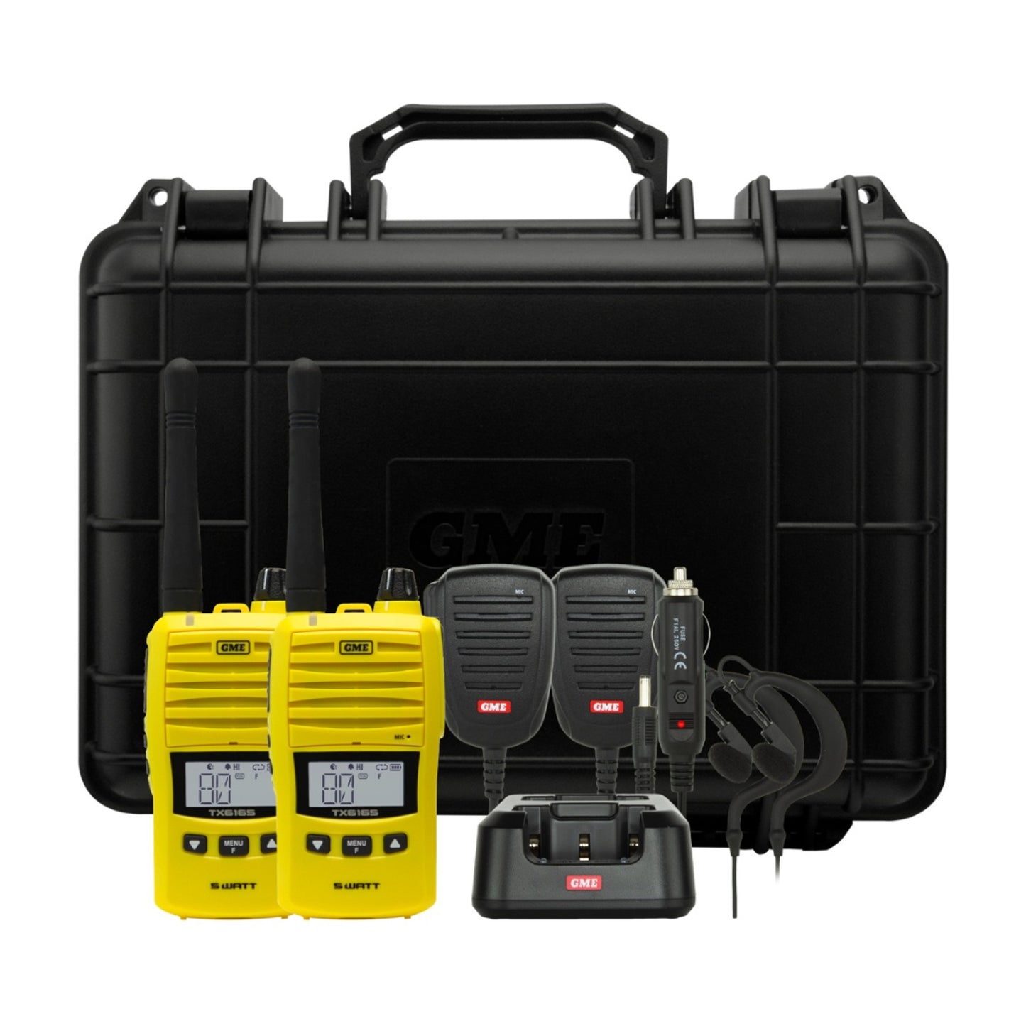 GME 5/1 Watt UHF CB Handheld Radio Including Accessories - Twin Pack - Yellow TX6165YTP
