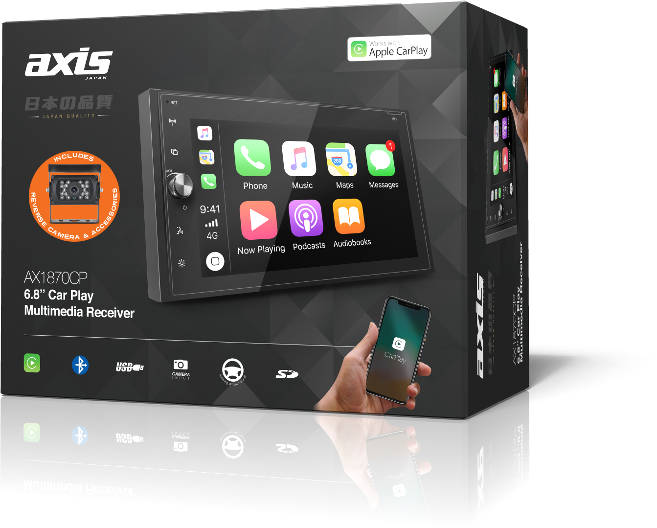 Axis 6.8" Carplay Bluetooth USB Mechless Touchscreen Headunit w/ HD Camera