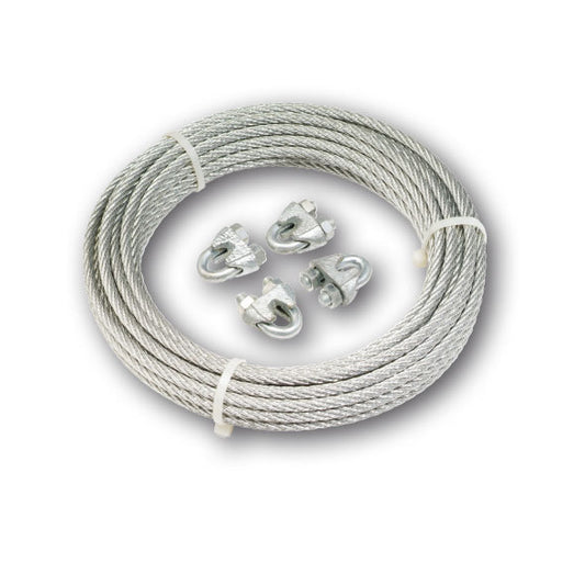 ARK Ark Brake Cable 4Mm X 8M 7X7 Galvanised Wire Cable With 4 Clamps To Suit 186BCC4B