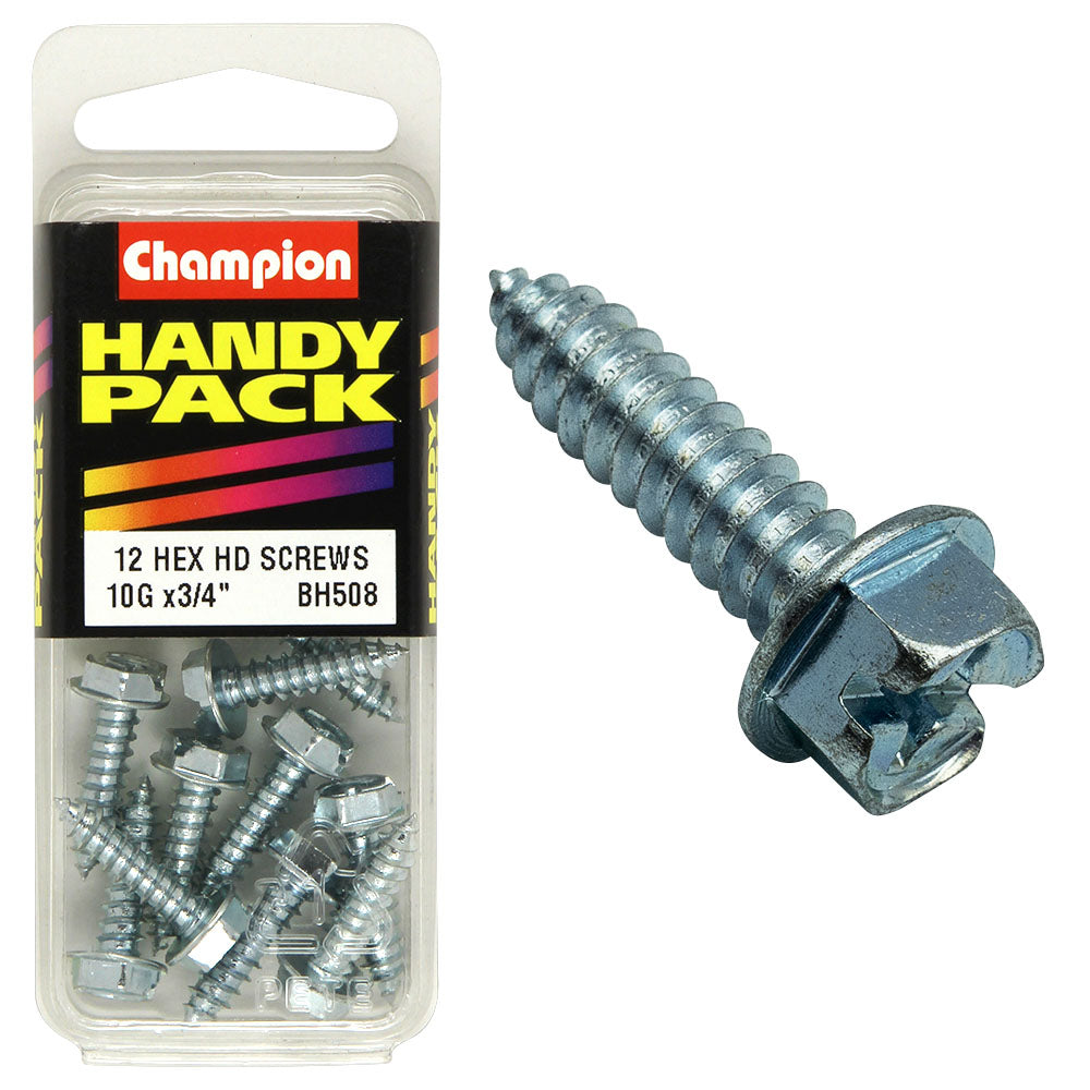 Champion Fasteners Self Tapper Screw Hex Combo 4.8 X 19mm Zinc Plated BH508