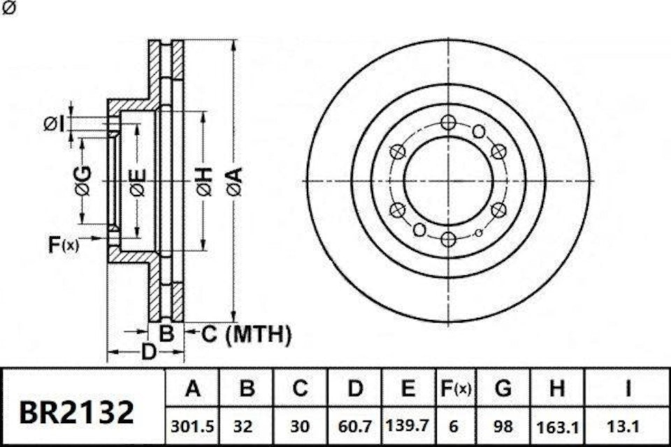 Bendix General CT Brake Rotor Single BR2132 GCT
