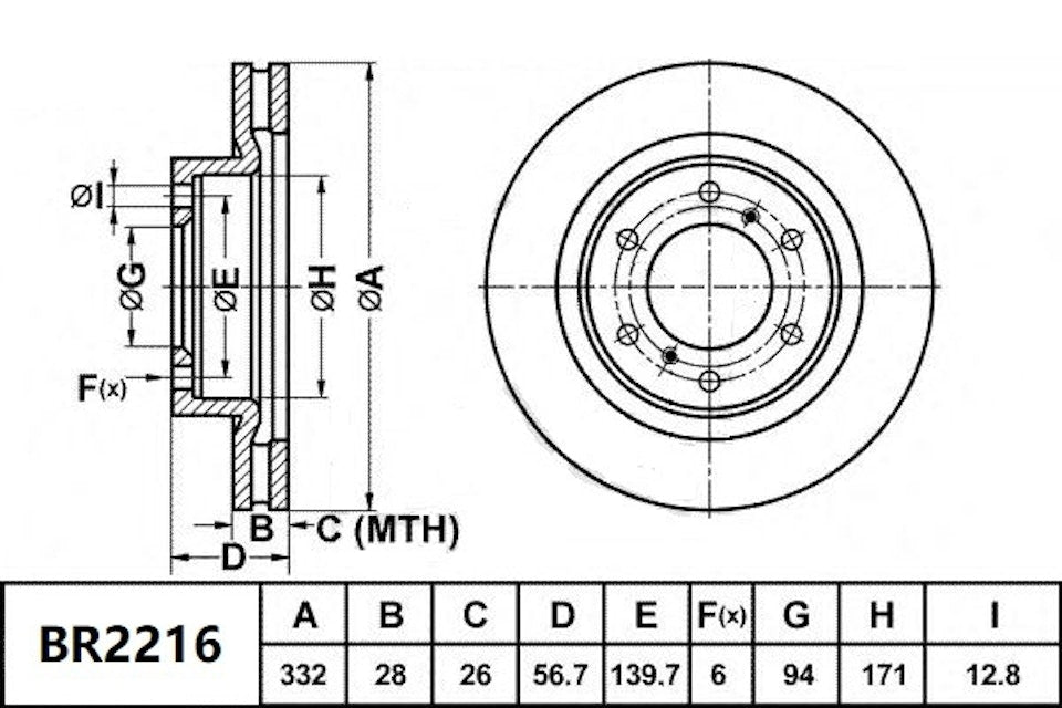 Bendix General CT Brake Rotor Single BR2216 GCT