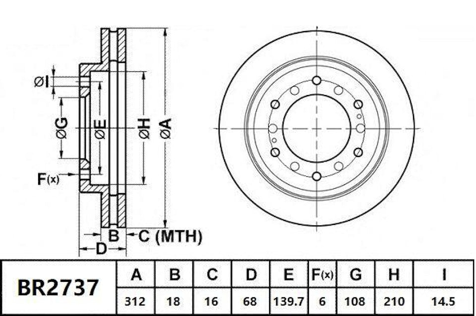Bendix General CT Brake Rotor Single BR2737 GCT