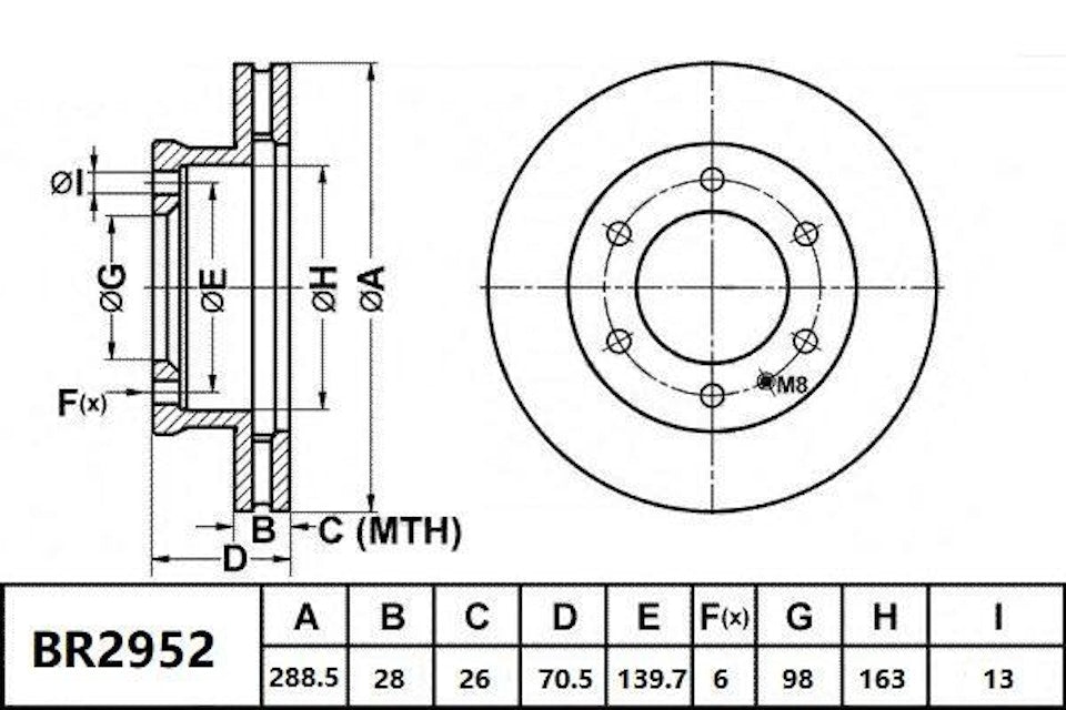 Bendix General CT Brake Rotor Single BR2952 GCT