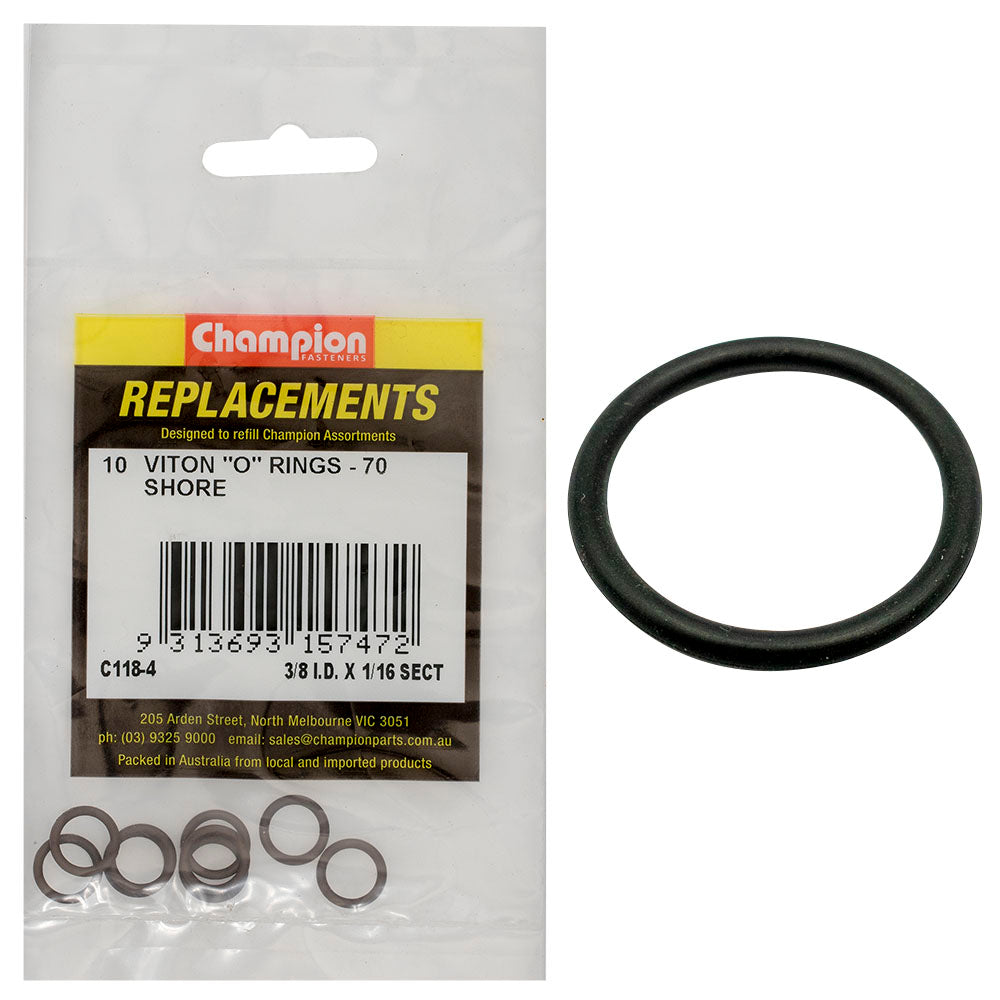 Champion Fasteners O Ring Viton Rubber 70 Shore 3/8In X 1/16In Brown C118-4