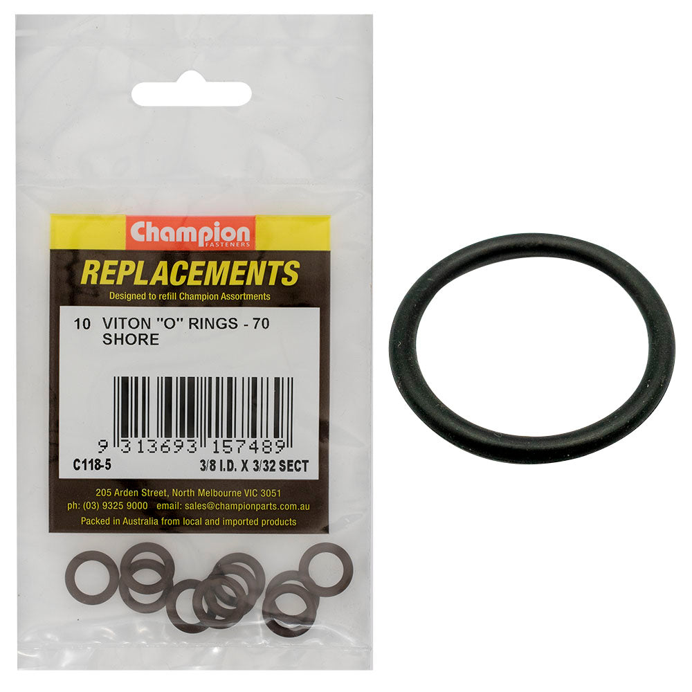 Champion Fasteners O Ring Viton Rubber 70 Shore 3/8In X 3/32In Brown C118-5