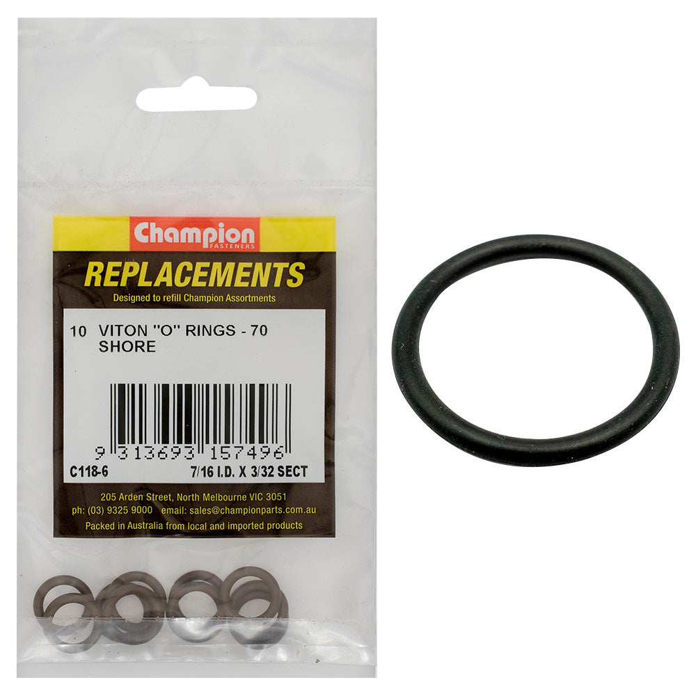 Champion Fasteners O Ring Viton Rubber 70 Shore 7/16In X 3/32In Brown C118-6