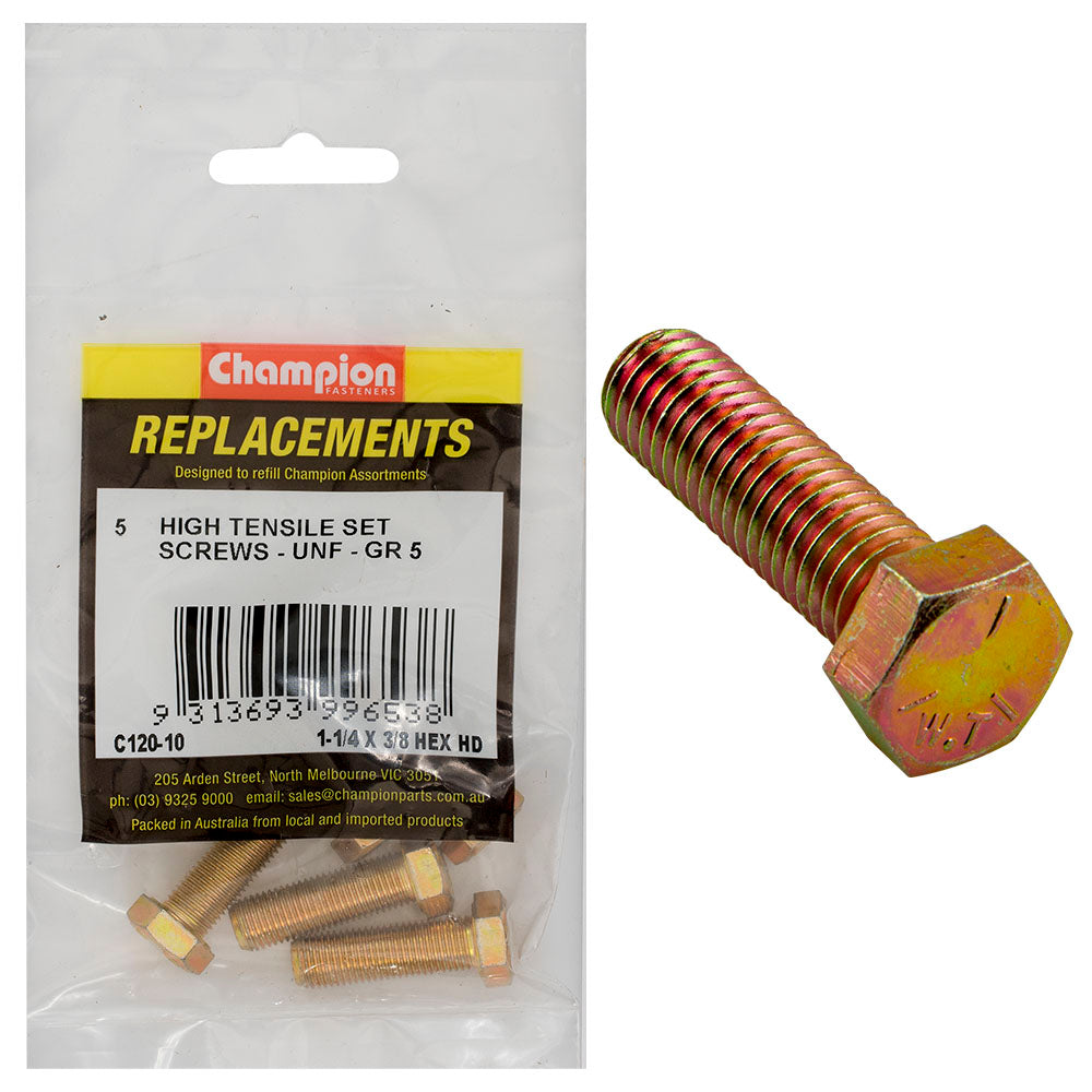 Champion Fasteners Hex Set Screw High Tensile 3/8In X 1 1/4In Unf Grade 5 C120-10