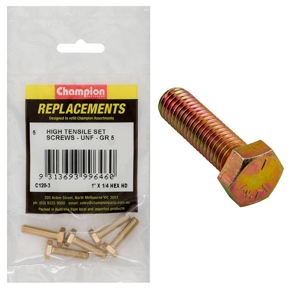 Champion Fasteners Hex Set Screw High Tensile 1/4In X 1In Unf Grade 5 C120-3