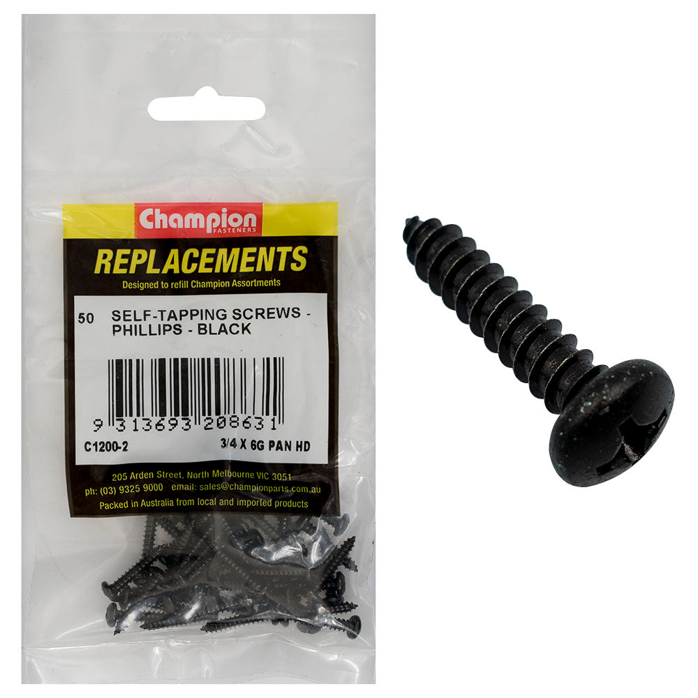 Champion Fasteners Self Tapper Screw Pan Phillips 3.5 X 19Mm Black C1200-2