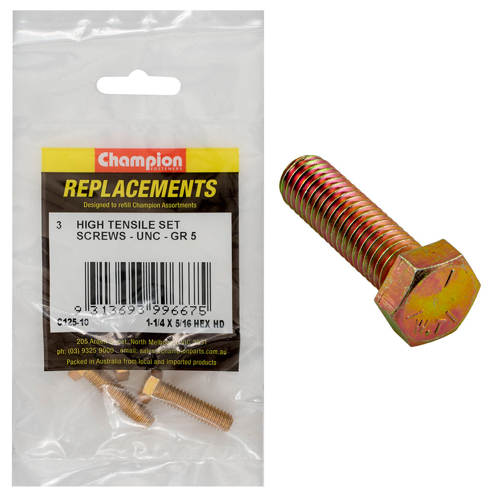 Champion Fasteners Hex Set Screw High Tensile 5/16In X 1 1/4In Unc Grade 5 C125-10