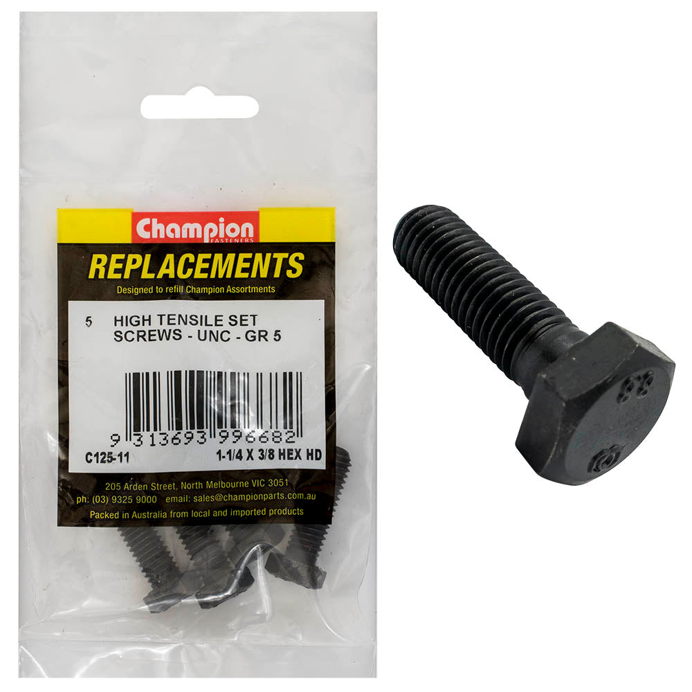 Champion Fasteners Hex Set Screw High Tensile 3/8In X 1 1/4In Unc Grade 5 C125-11