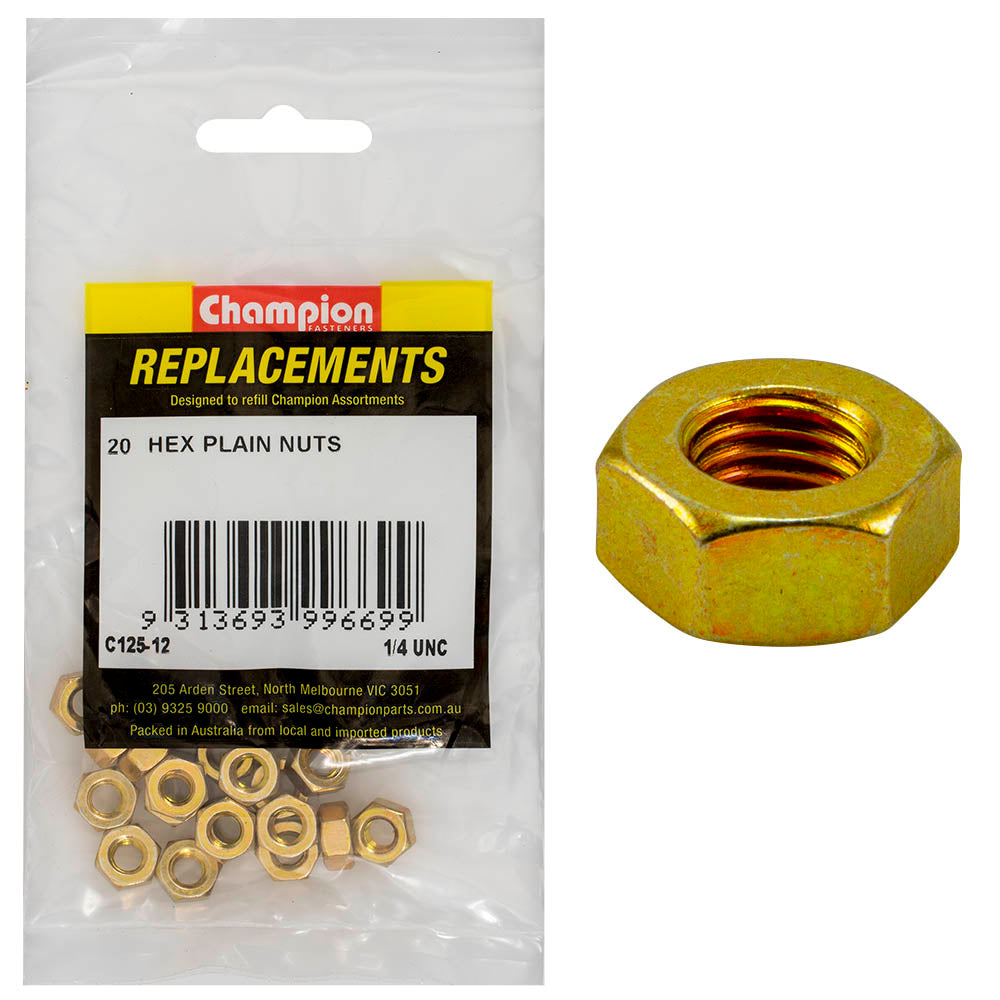 Champion Fasteners Hex Plain Nut 1/4In Unc Class 5 C125-12