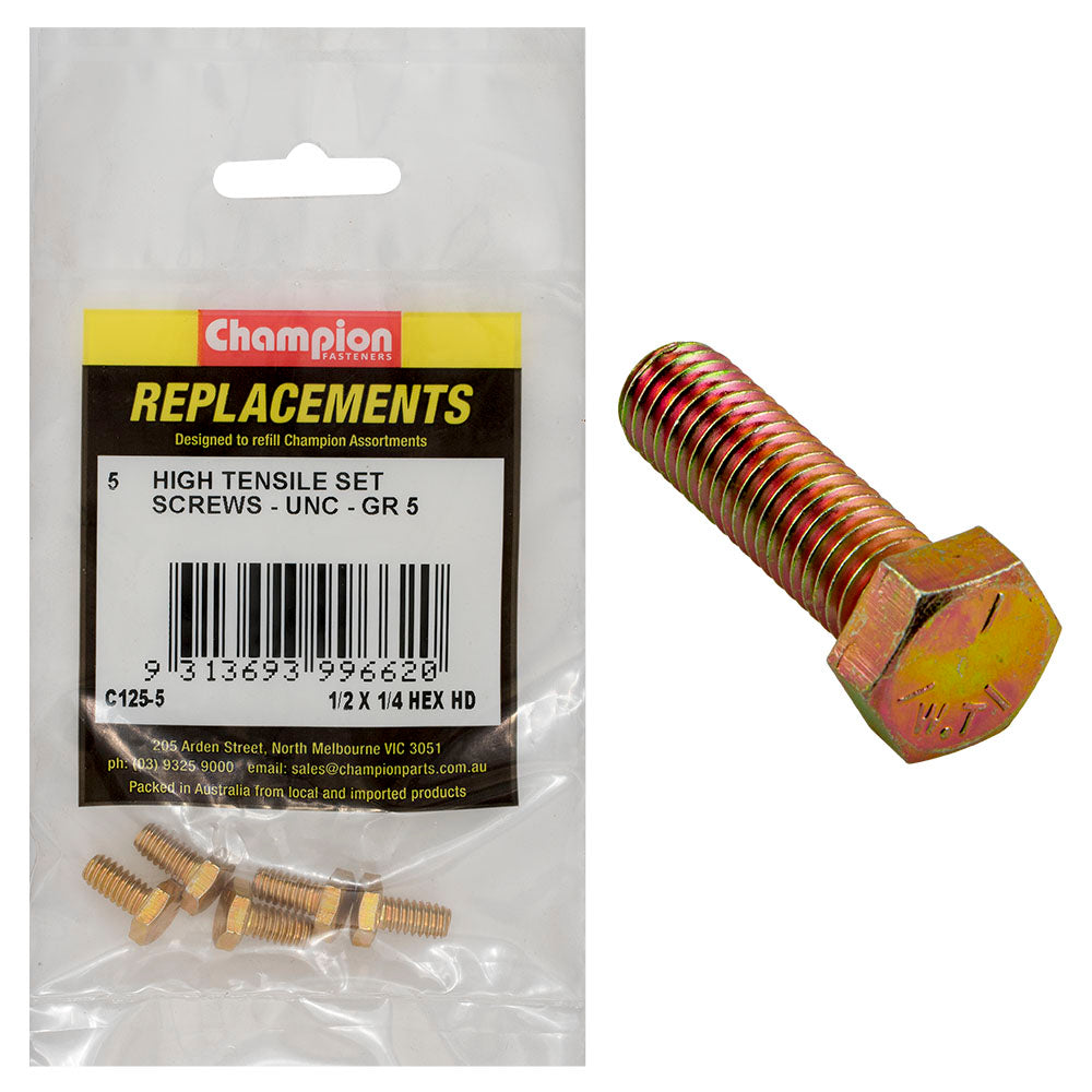Champion Fasteners Hex Set Screw High Tensile 1/4In X 1/2In Unc Grade 5 C125-5