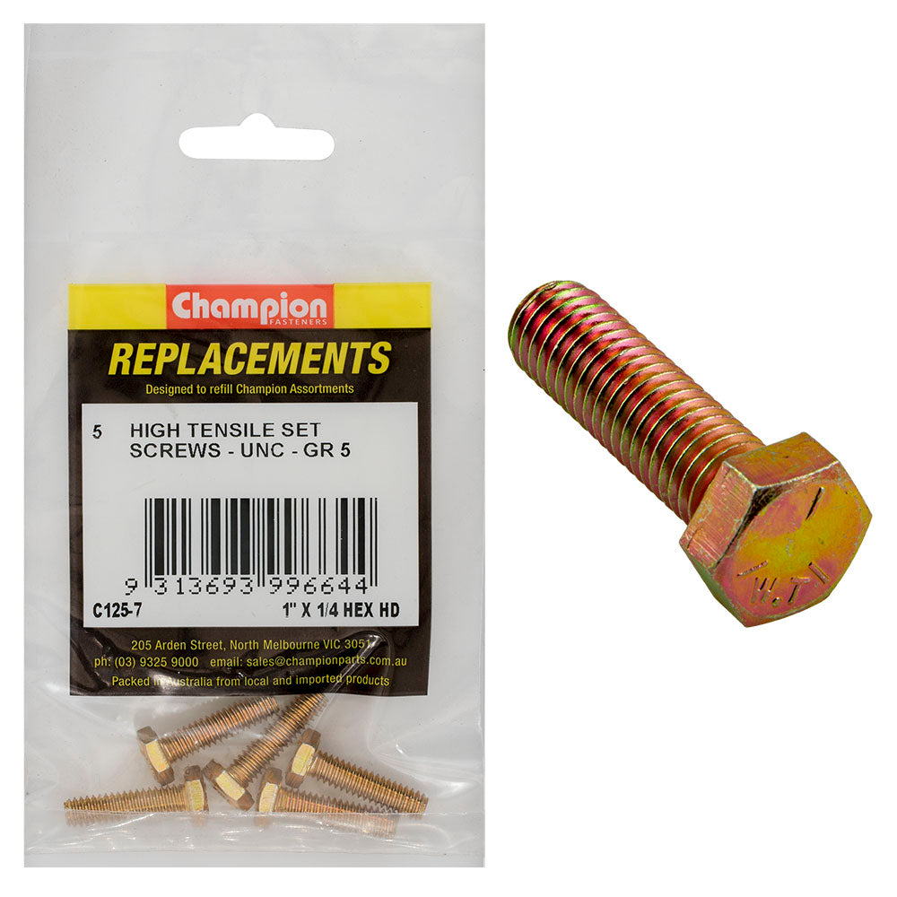 Champion Fasteners Hex Set Screw High Tensile 1/4In X 1In Unc Grade 5 C125-7