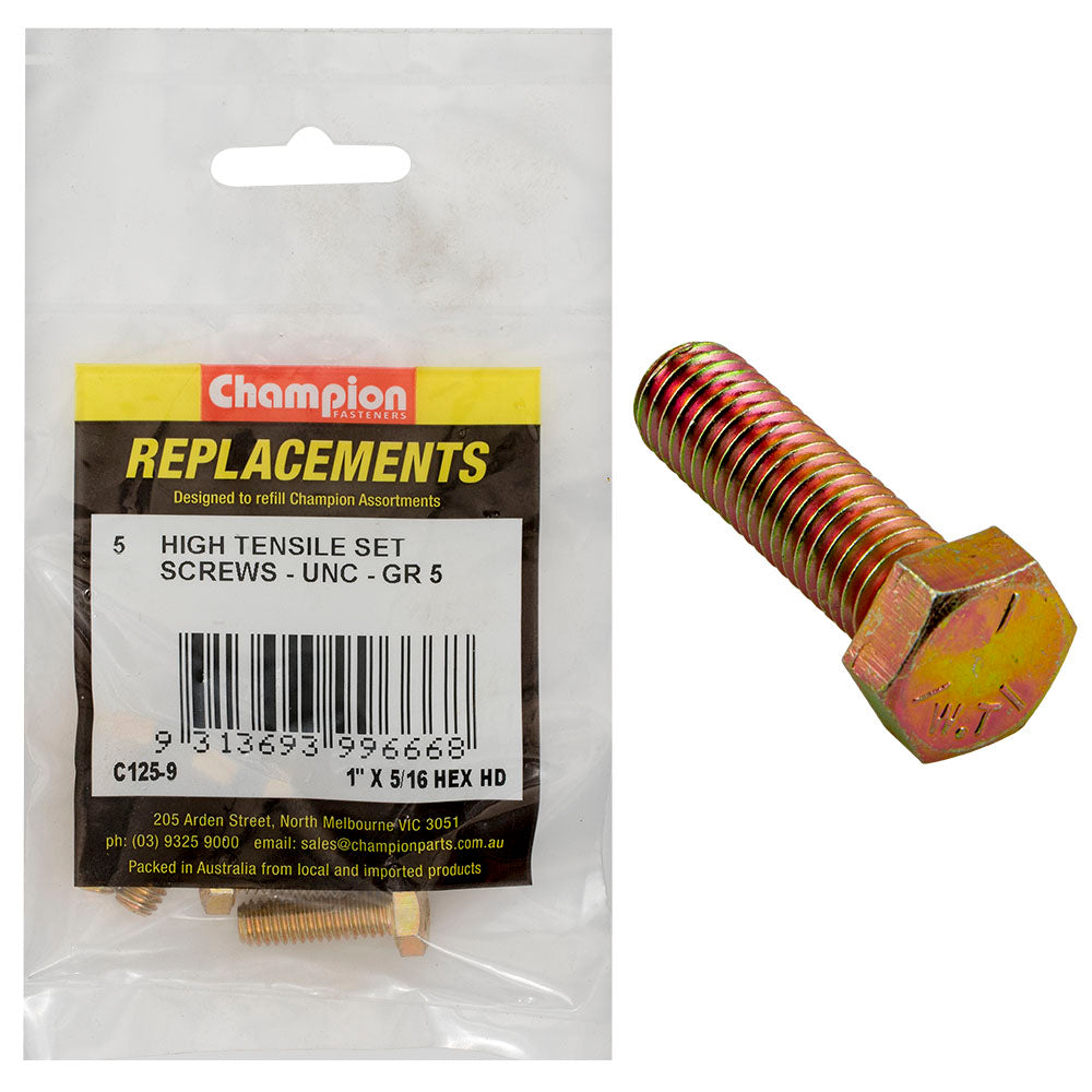 Champion Fasteners Hex Set Screw High Tensile 5/16In X 1In Unc Grade 5 C125-9