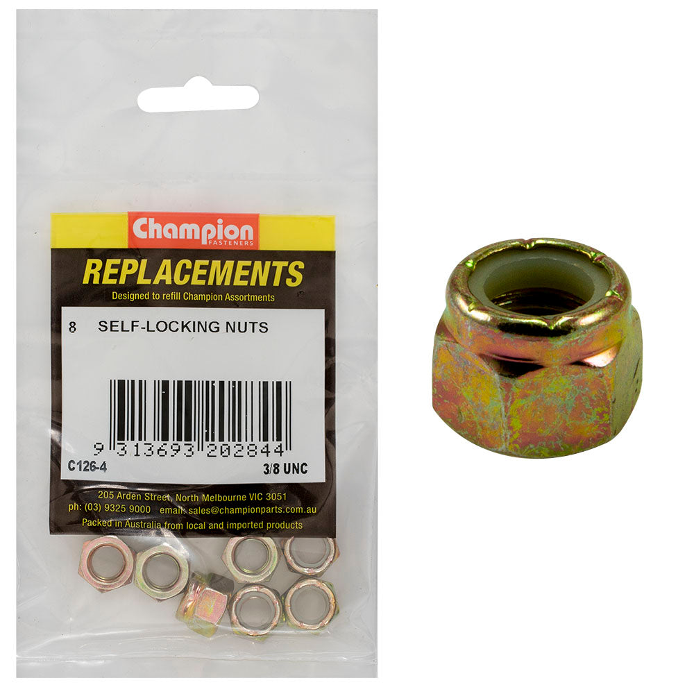 Champion Fasteners Hex Nut Self Locking Nylon Insert 3/8In Unc C126-4