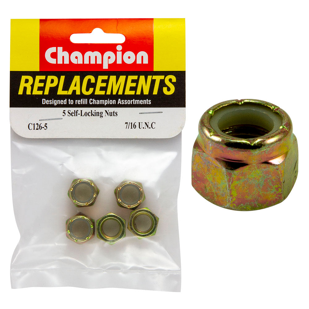 Champion Fasteners Hex Nut Self Locking Nylon Insert 7/16In Unc C126-5