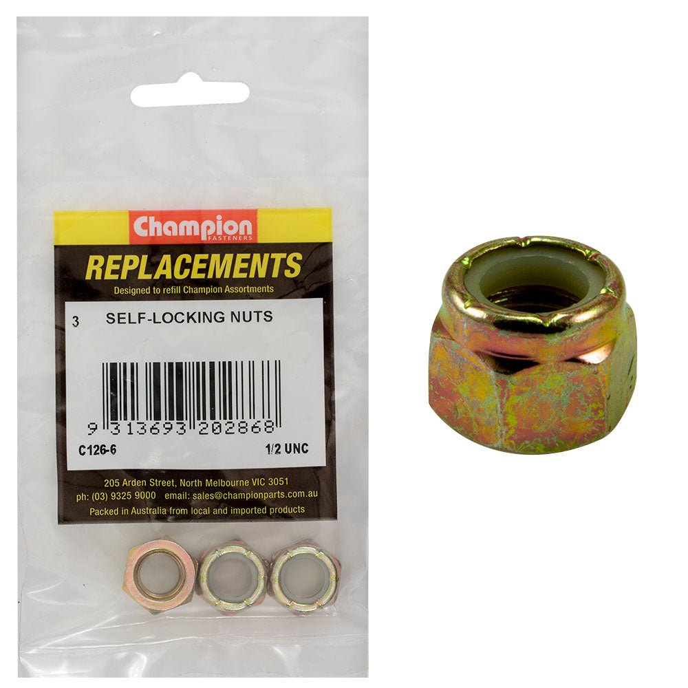 Champion Fasteners Hex Nut Self Locking Nylon Insert 1/2In Unc C126-6