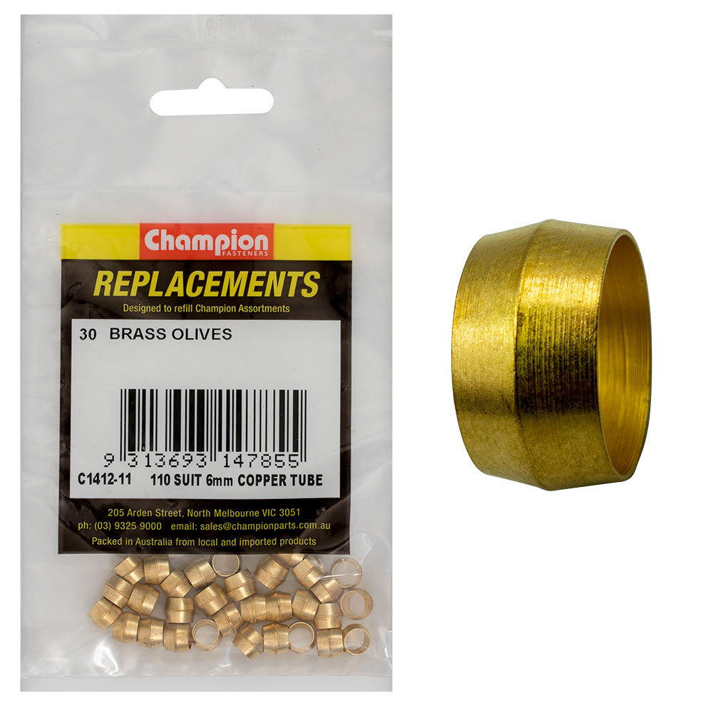 Champion Fasteners Compression Sleeve Brass 6mm Suits Copper Tube C1412-11