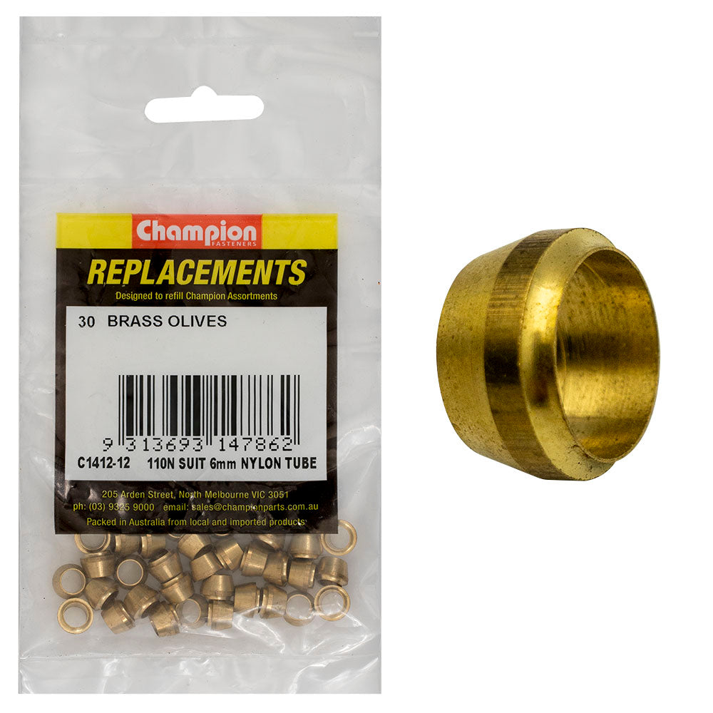 Champion Fasteners Compression Sleeve Brass 6mm Suits Nylon Tube C1412-12
