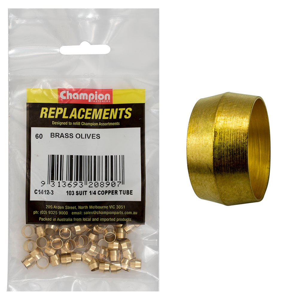 Champion Fasteners Compression Sleeve Brass 1/4In Suits Copper Tube C1412-3