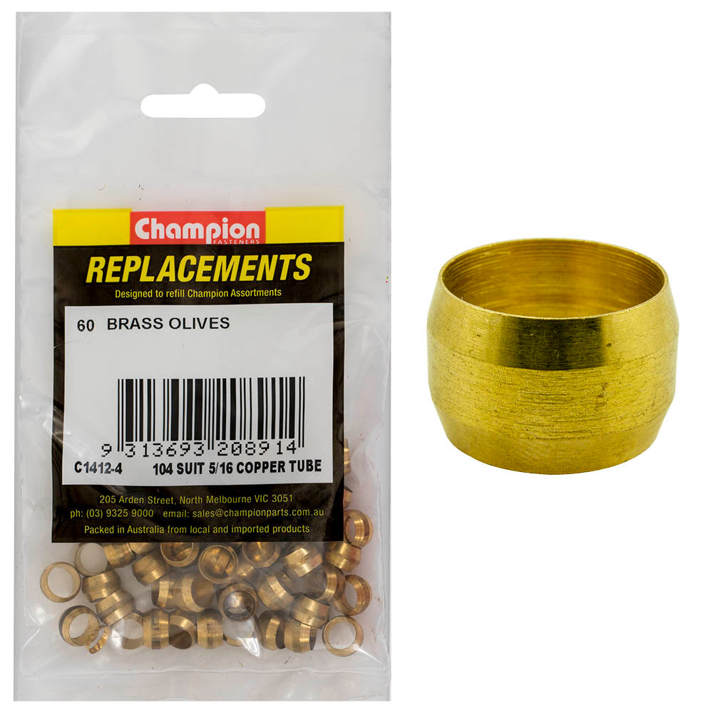 Champion Fasteners Compression Sleeve Brass 5/16In Suits Copper Tube C1412-4