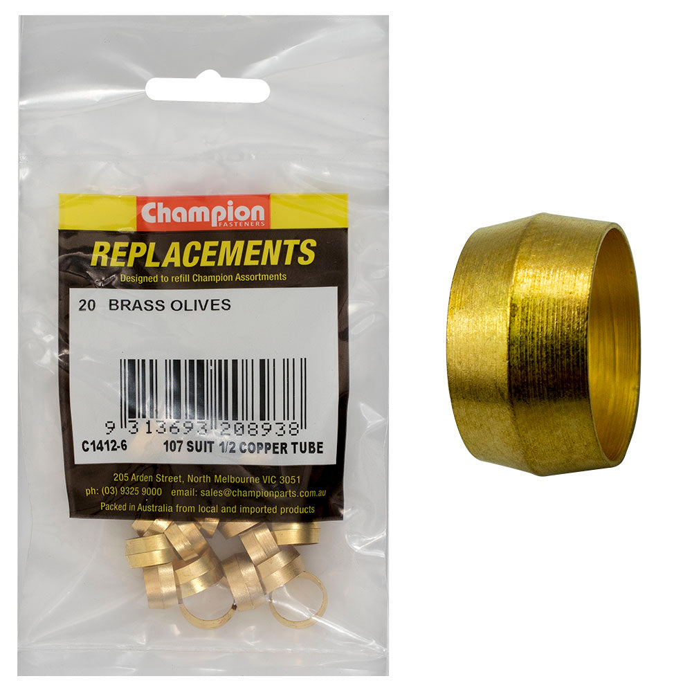 Champion Fasteners Compression Sleeve Brass 1/2In Suits Copper Tube C1412-6